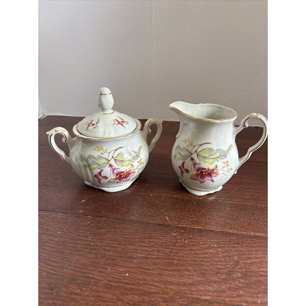 Hibiscus By Wintering-Bavariaโ Cream And Sugar Bowl With Lid Germany